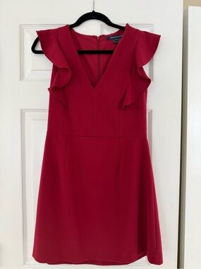 French Connection burgundy V-Neck Ruffle Sleeve Dress - Women Size 10